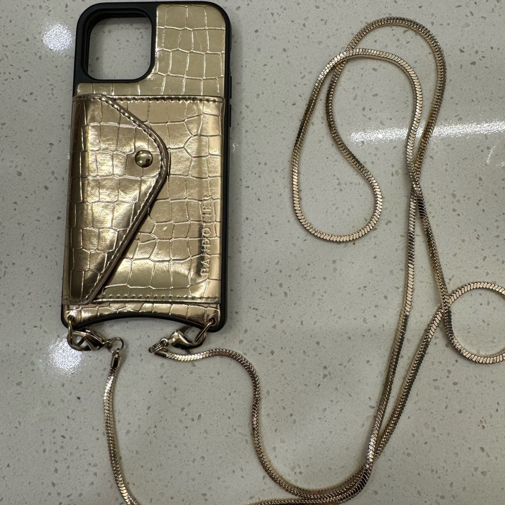 Gia Side Slot Crossbody Bandolier - Croc Metallic Gold/Gold - iPhone 12 / 12 Pro